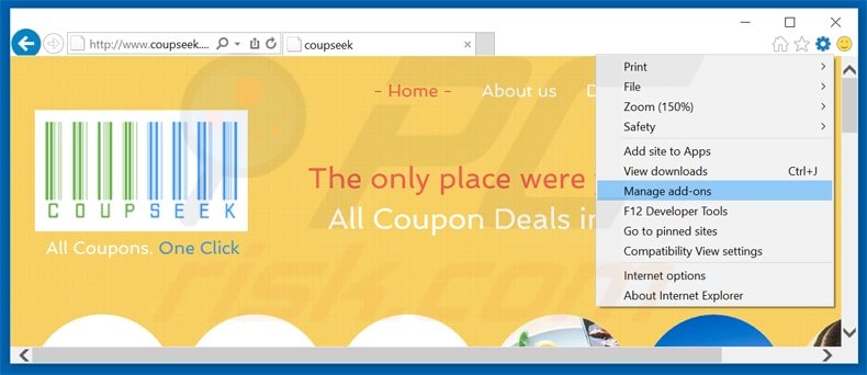 Removing coupseek from Internet Explorer step 1