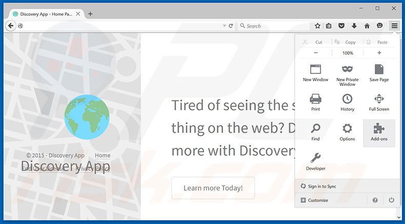 Removing Discovery App ads from Mozilla Firefox step 1