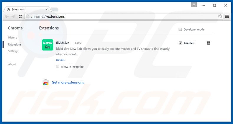 Removing ilividlive.com related Google Chrome extensions