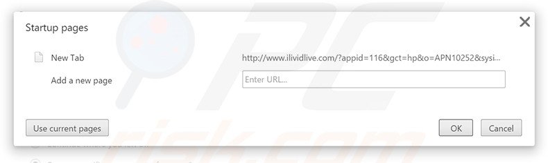 Removing ilividlive.com from Google Chrome homepage