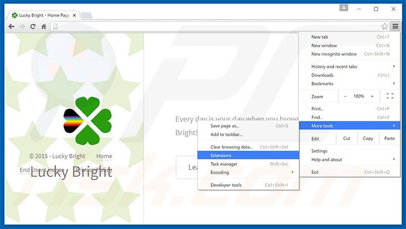 Removing Lucky Bright  ads from Google Chrome step 1