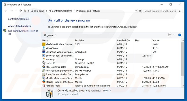 Lucky Bright adware uninstall via Control Panel