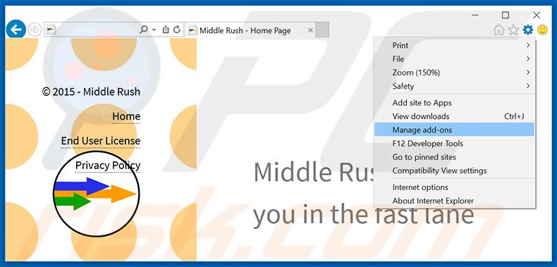 Removing Middle Rush ads from Internet Explorer step 1