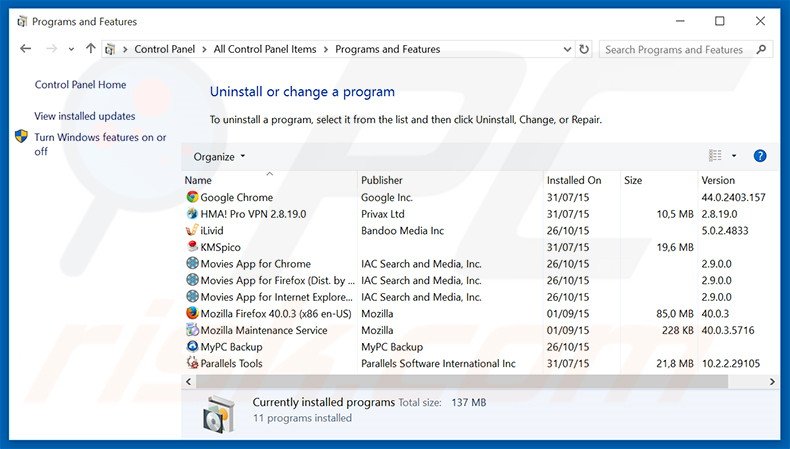 mysearch.com browser hijacker uninstall via Control Panel