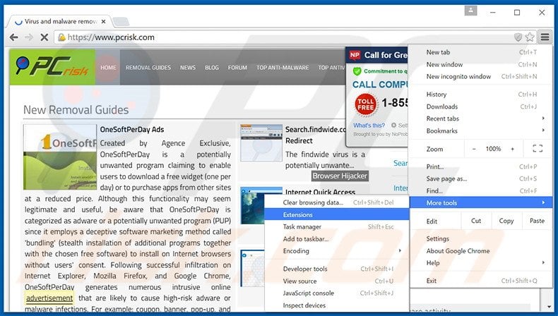 Removing Olcinium Browser  ads from Google Chrome step 1