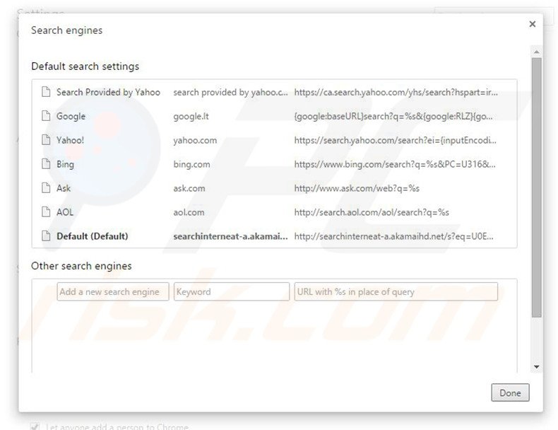 Removing Search Know from Google Chrome default search engine