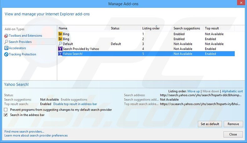 Removing Search Know from Internet Explorer default search engine