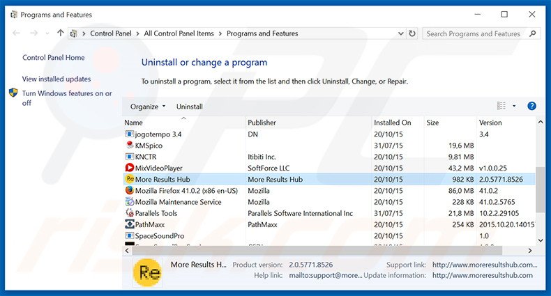 search.results-hub.com browser hijacker uninstall via Control Panel