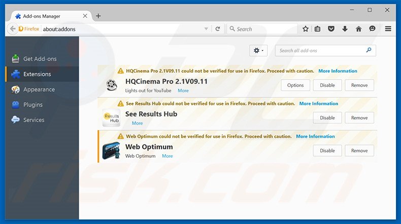 Removing WebOptimum ads from Mozilla Firefox step 2