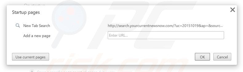 Removing search.yourcurrentnewsnow.com from Google Chrome homepage