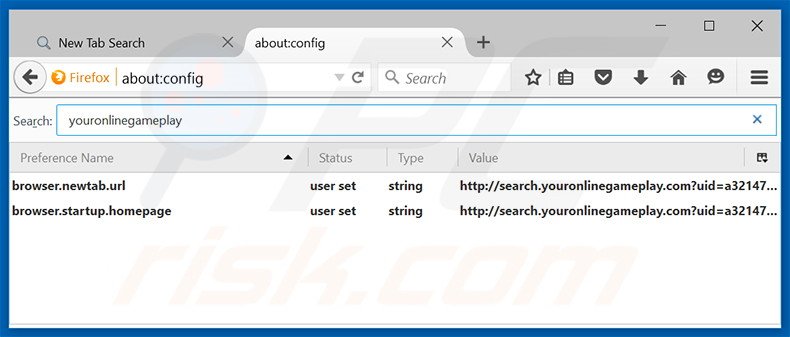 Removing search.youronlinegameplay.com from Mozilla Firefox default search engine