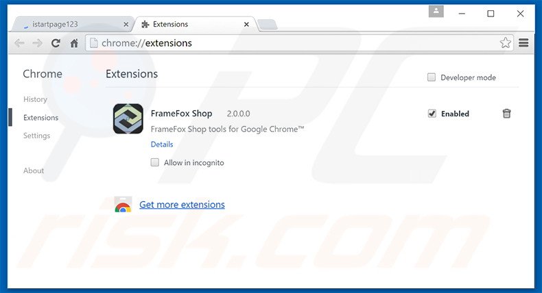 Removing istartpage123.com related Google Chrome extensions