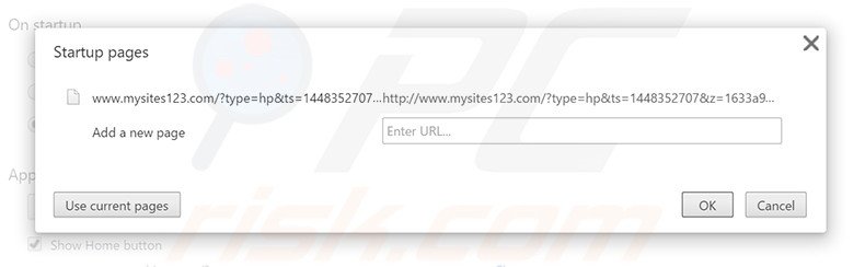 Removing mysites123.com from Google Chrome homepage