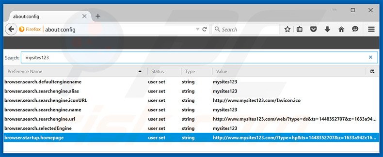 Removing mysites123.com from Mozilla Firefox default search engine