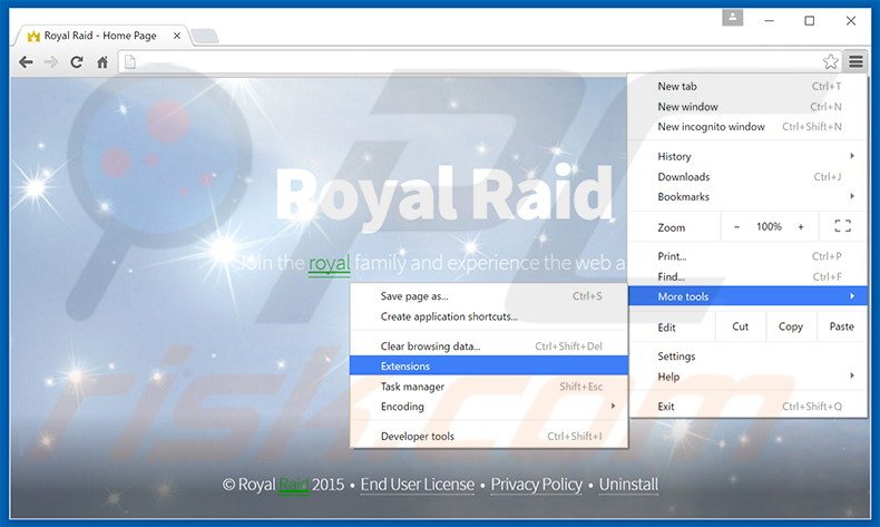 Removing Royal Raid  ads from Google Chrome step 1