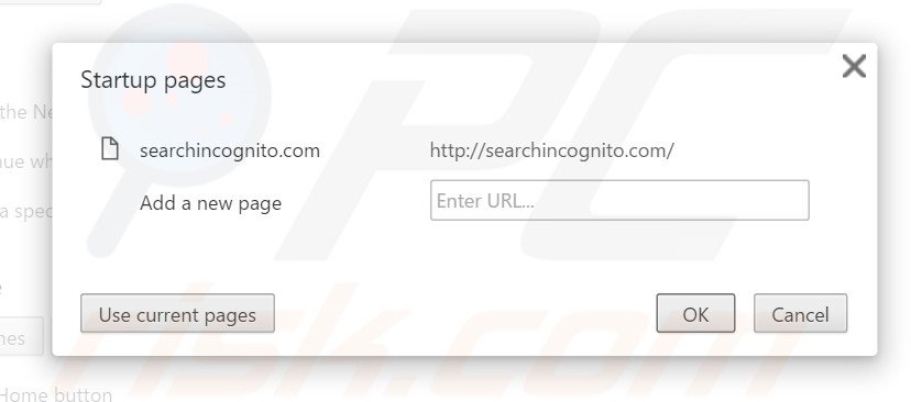 Removing searchincognito.com from Google Chrome homepage