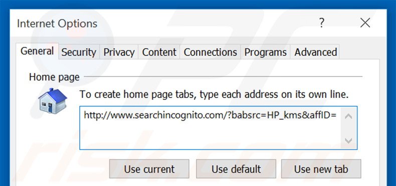 Removing searchincognito.com from Internet Explorer homepage