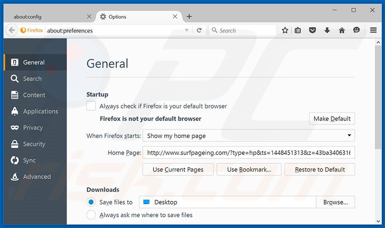 Removing surfpageing.com from Mozilla Firefox homepage