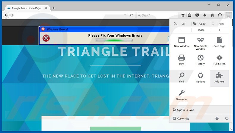 Removing Triangle Trail ads from Mozilla Firefox step 1
