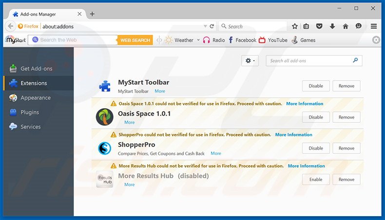 Removing addg.xyz related Mozilla Firefox extensions