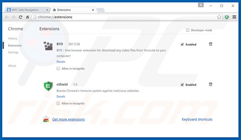 Removing search.mpc.an related Google Chrome extensions