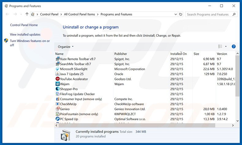 mybeesearch.com browser hijacker uninstall via Control Panel