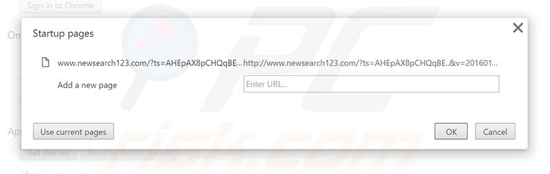 Removing newsearch123.com from Google Chrome homepage