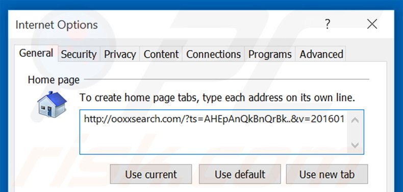 Removing ooxxsearch.com from Internet Explorer homepage