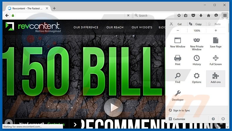 Removing Revcontent ads from Mozilla Firefox step 1