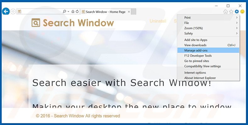 Removing Search Window ads from Internet Explorer step 1