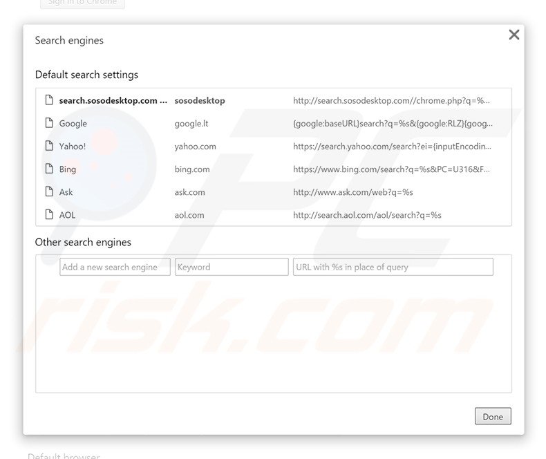 Removing search.sosodesktop.com from Google Chrome default search engine