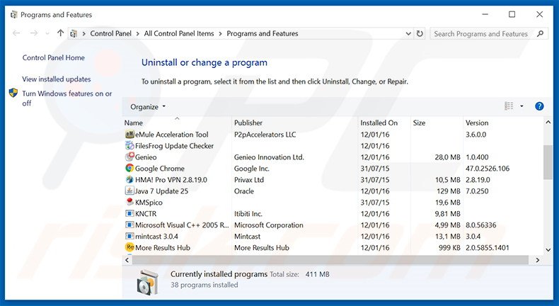 sugabit.net browser hijacker uninstall via Control Panel