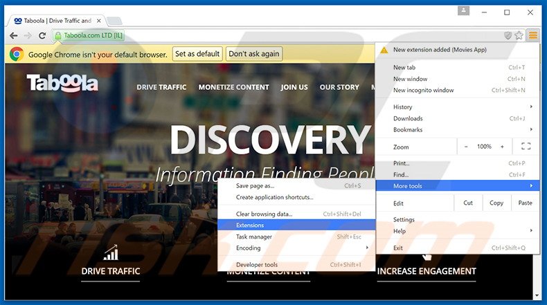 Removing Taboola  ads from Google Chrome step 1