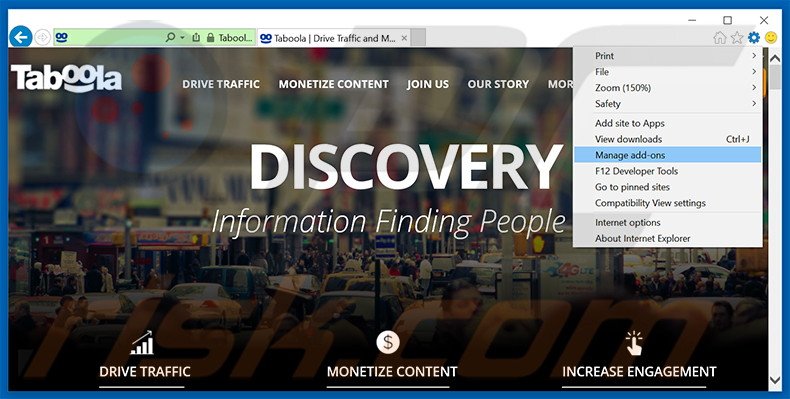 Removing Taboola ads from Internet Explorer step 1