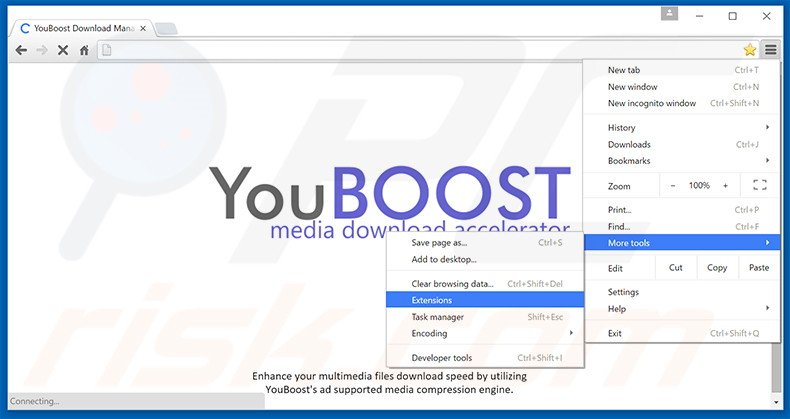 Removing YouBoost  ads from Google Chrome step 1