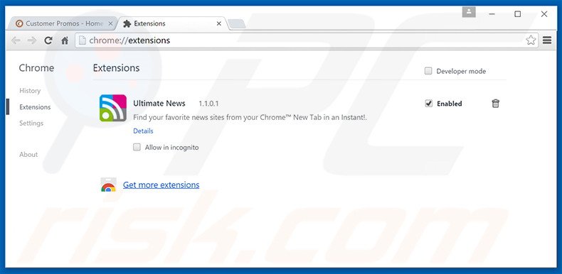 Removing Customer Promos ads from Google Chrome step 2