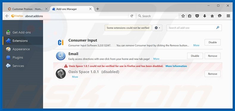 Removing Customer Promos ads from Mozilla Firefox step 2