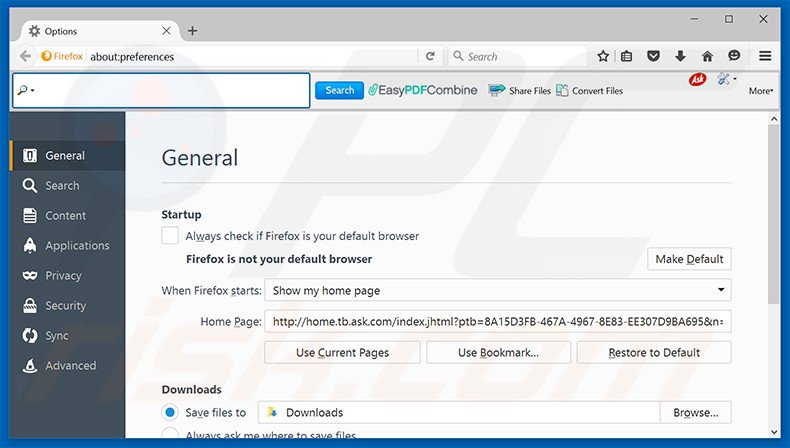 Removing EasyPDFCombine from Mozilla Firefox homepage