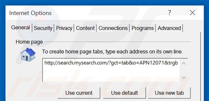 Removing search.mysearch.com from Internet Explorer homepage