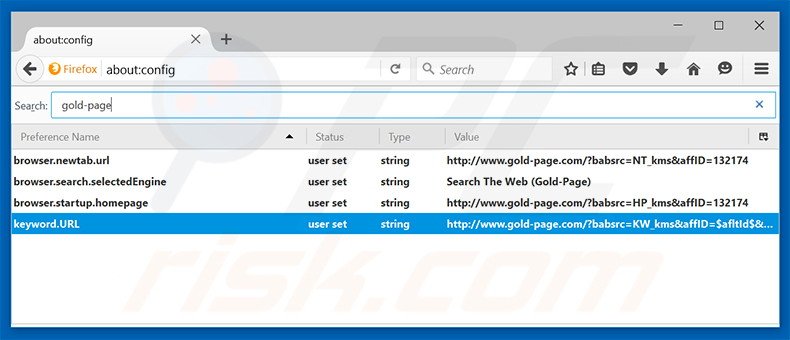 Removing gold-page.com from Mozilla Firefox default search engine