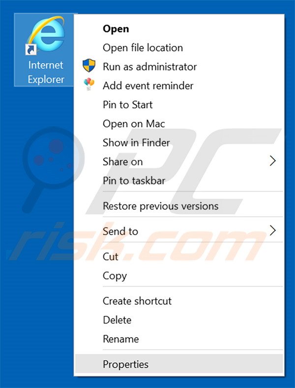 Removing search.holainput.com from Internet Explorer shortcut target step 1