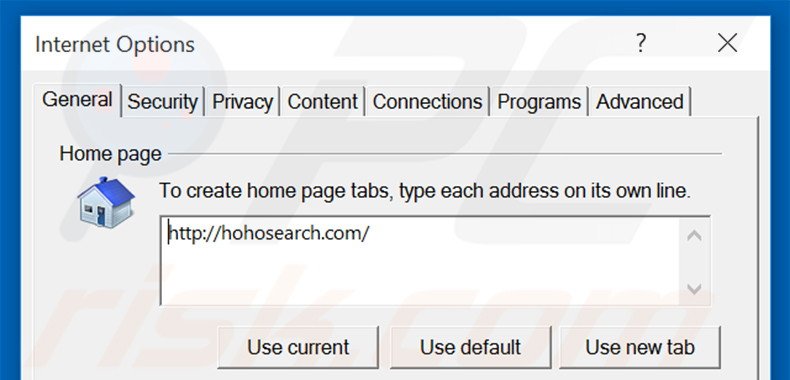 Removing hohosearch.com from Internet Explorer homepage