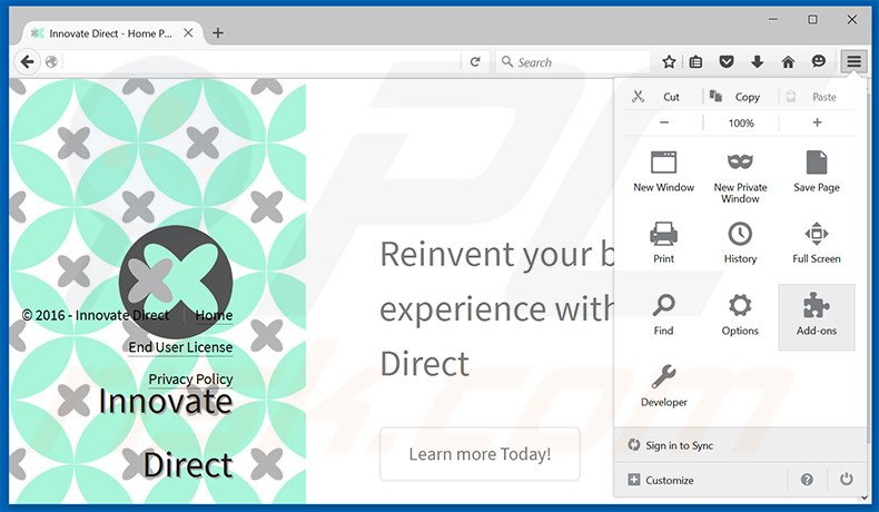 Removing Innovate Direct ads from Mozilla Firefox step 1
