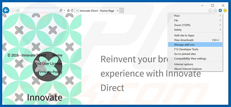Removing Innovate Direct ads from Internet Explorer step 1