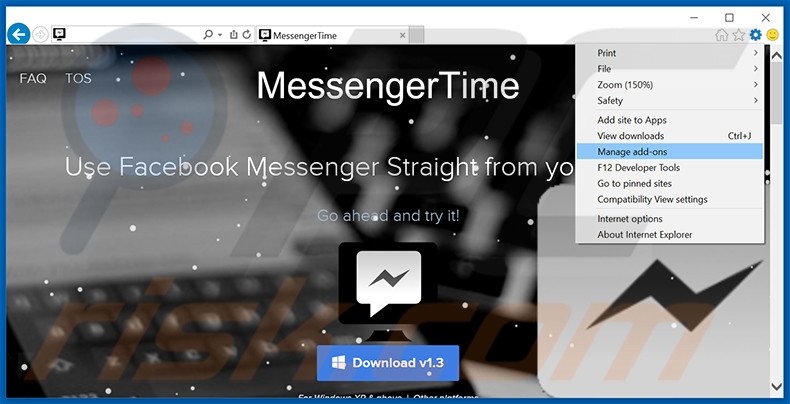 Removing MessengerTime ads from Internet Explorer step 1