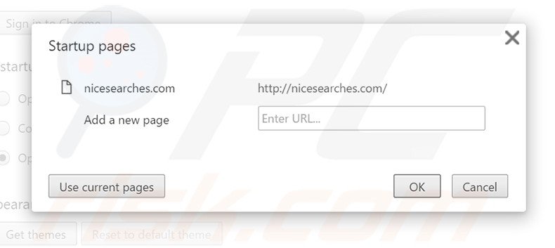 Removing nicesearches.com from Google Chrome homepage