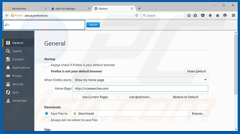 Removing nicesearches.com from Mozilla Firefox homepage