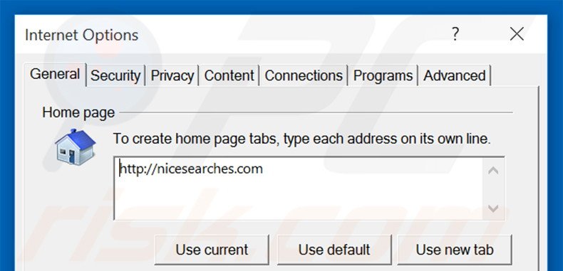 Removing nicesearches.com from Internet Explorer homepage