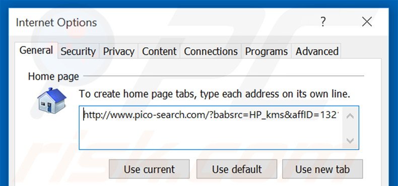 Removing pico-search.com from Internet Explorer homepage