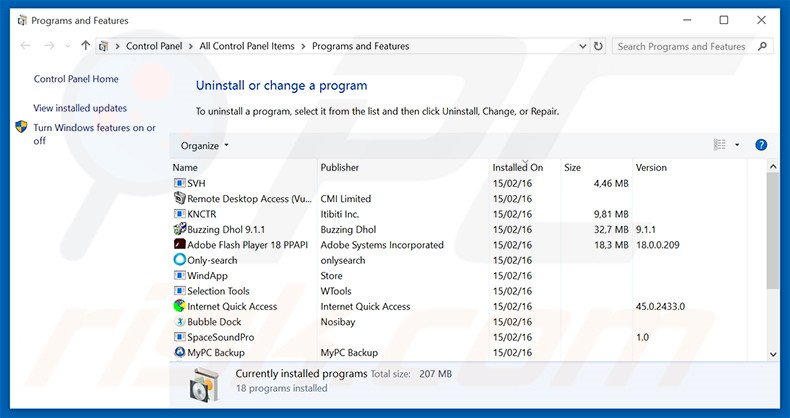 pico-search.com browser hijacker uninstall via Control Panel